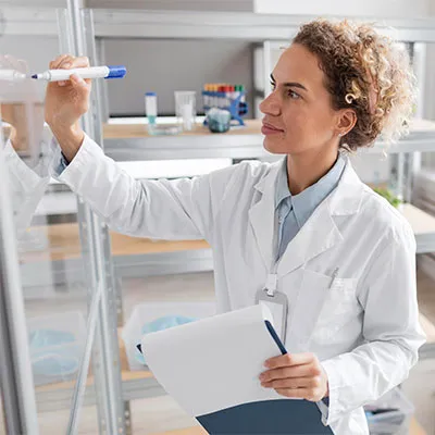Lavoratrice settore chimico in laboratorio