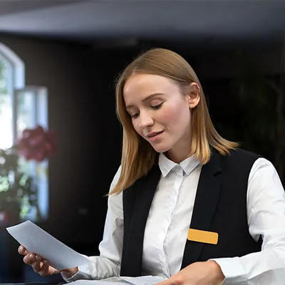 Donna impiegata nel settore turismo addetta alla reception