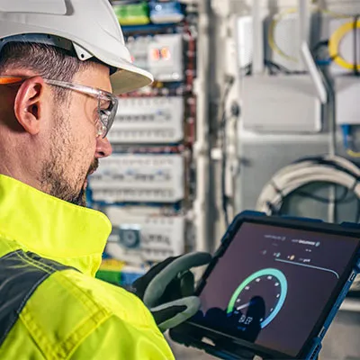 Operaio addetto ai lavori elettrici con dispositivi di protezione