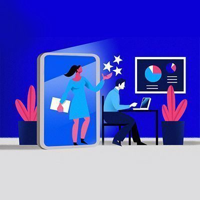 Uomo al computer con grafici