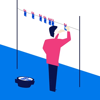 Disegno persona che stende banconote copertina del corso antiriciclaggio