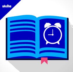 Libro aperto con l'immagine di una sveglia