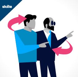 Giovane che fa da mentore a collega più anziano