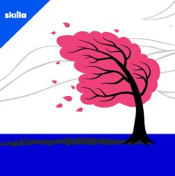 Albero con chioma rosa mosso dal vento