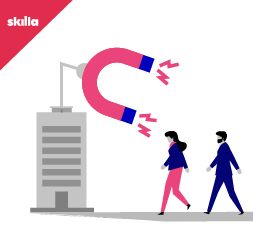 Calamita su un edificio che attrae due persone