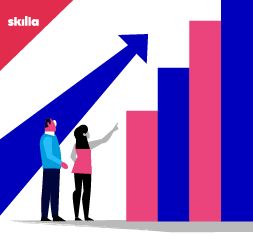 Due persone che guardano un grafico a barre