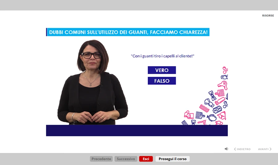Schermata corso formazione generale specifica lavoratori servizio di acconciatura