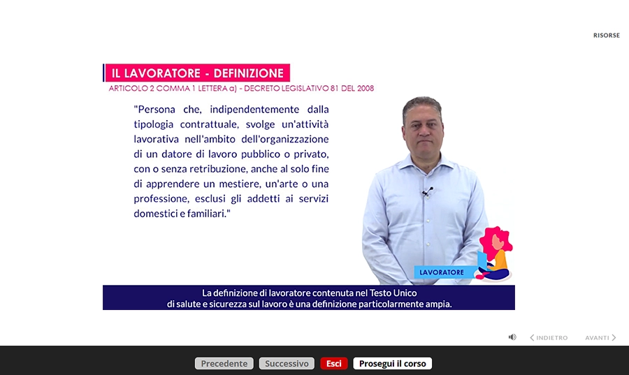 Schermata corso formazione generale per lavoratori