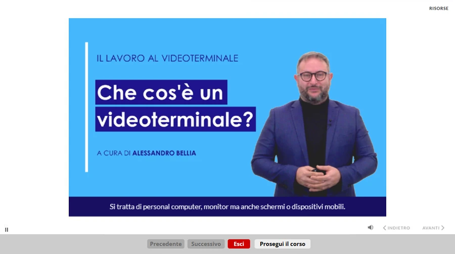 Schermata corso formazione specifica basso rischio uffici per lavoratori