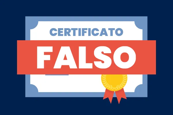 Illustrazione certificato con fascia rossa "falso"