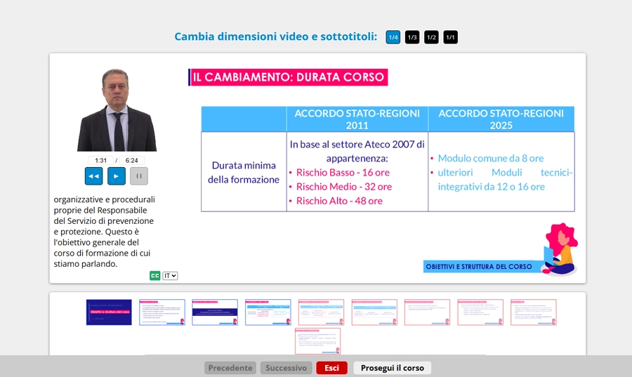 Schermata corso di aggiornamento per Datori di Lavoro RSPP