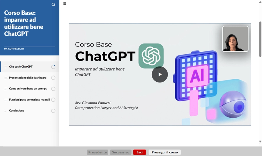 Schermata corso formazione base introduzione chat gpt