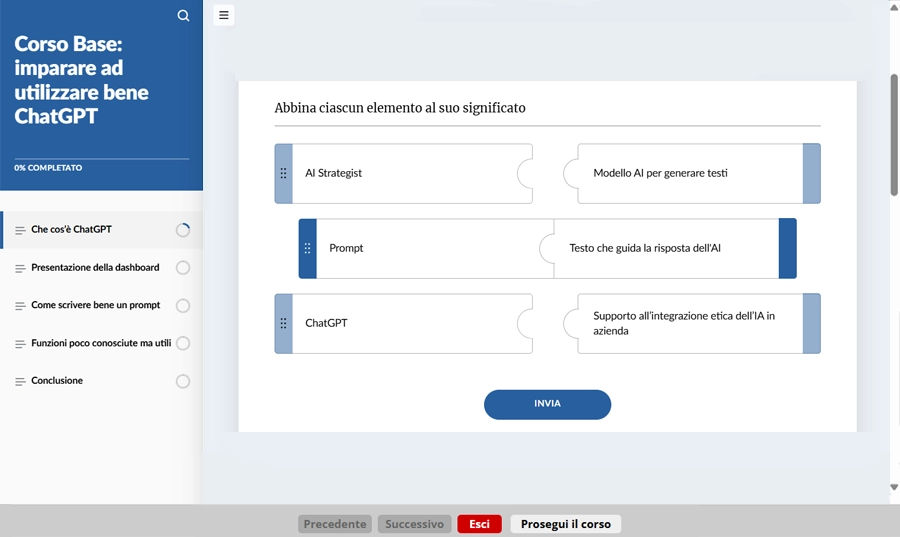 Schermata corso formazione base introduzione chat gpt