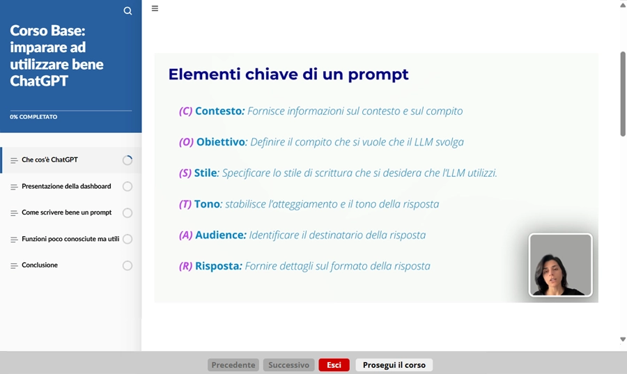 Schermata corso formazione base introduzione chat gpt