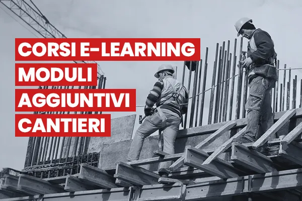 Copertina articolo modulo cantieri. Lavoratori con indumenti di sicurezza e DPI in un cantiere