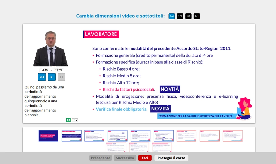 Schermata corso formazione aggiornamento rls