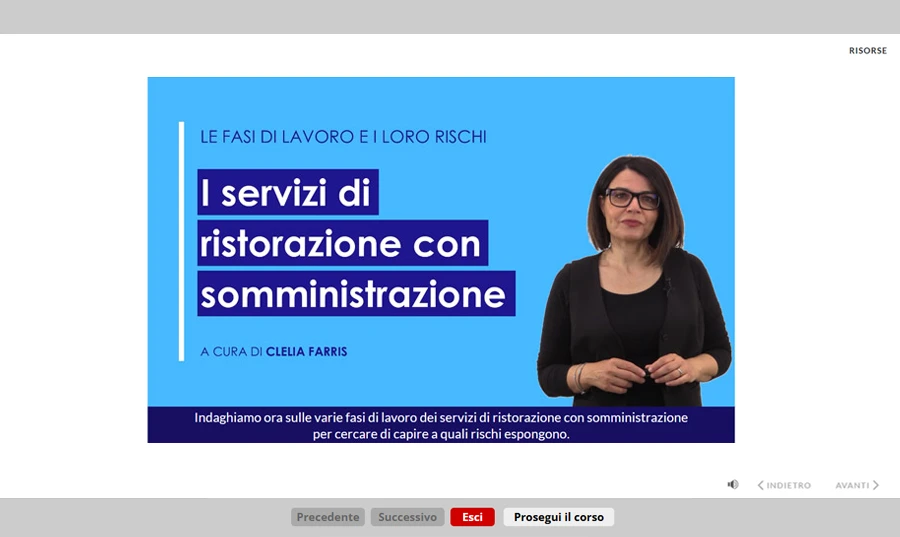 Schermata corso formazione generale e specifica per lavoratori settore ristorazione