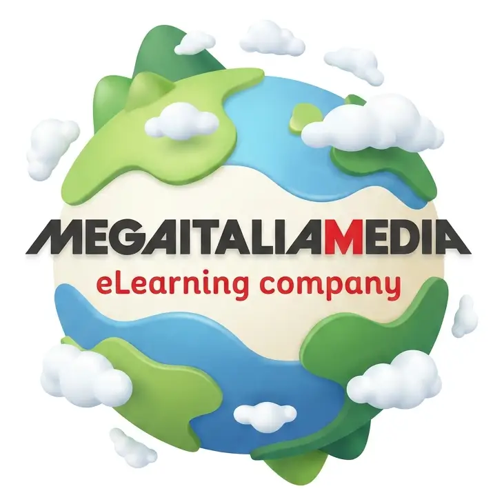 Illustrazione mondo con logo Mega Italia Media