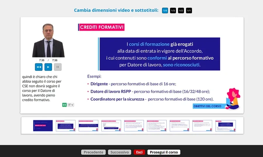 Schermata corso formazione RSPP - ASPP - Approfondimento sull'Accordo Stato-Regioni 2025