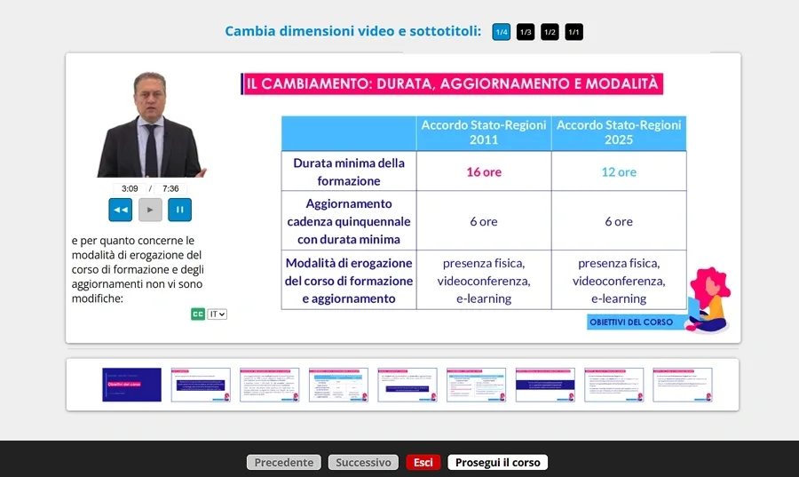 Schermata corso formazione RSPP - ASPP - Approfondimento sull'Accordo Stato-Regioni 2025